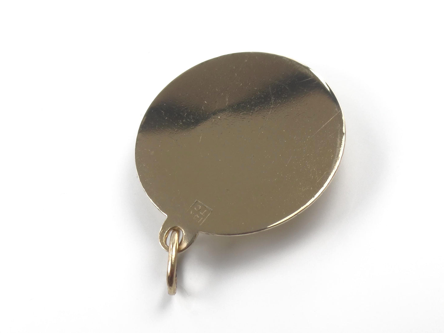 Vintage 14k Pearl Ruby Round Disc Pendant, Yellow Gold Circle Charm, Circa 1960's