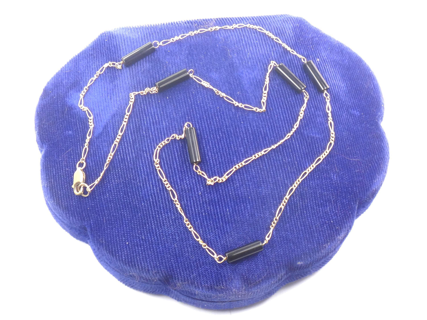 Vintage 14k Gold Black Onyx Station Chain Necklace, 20"