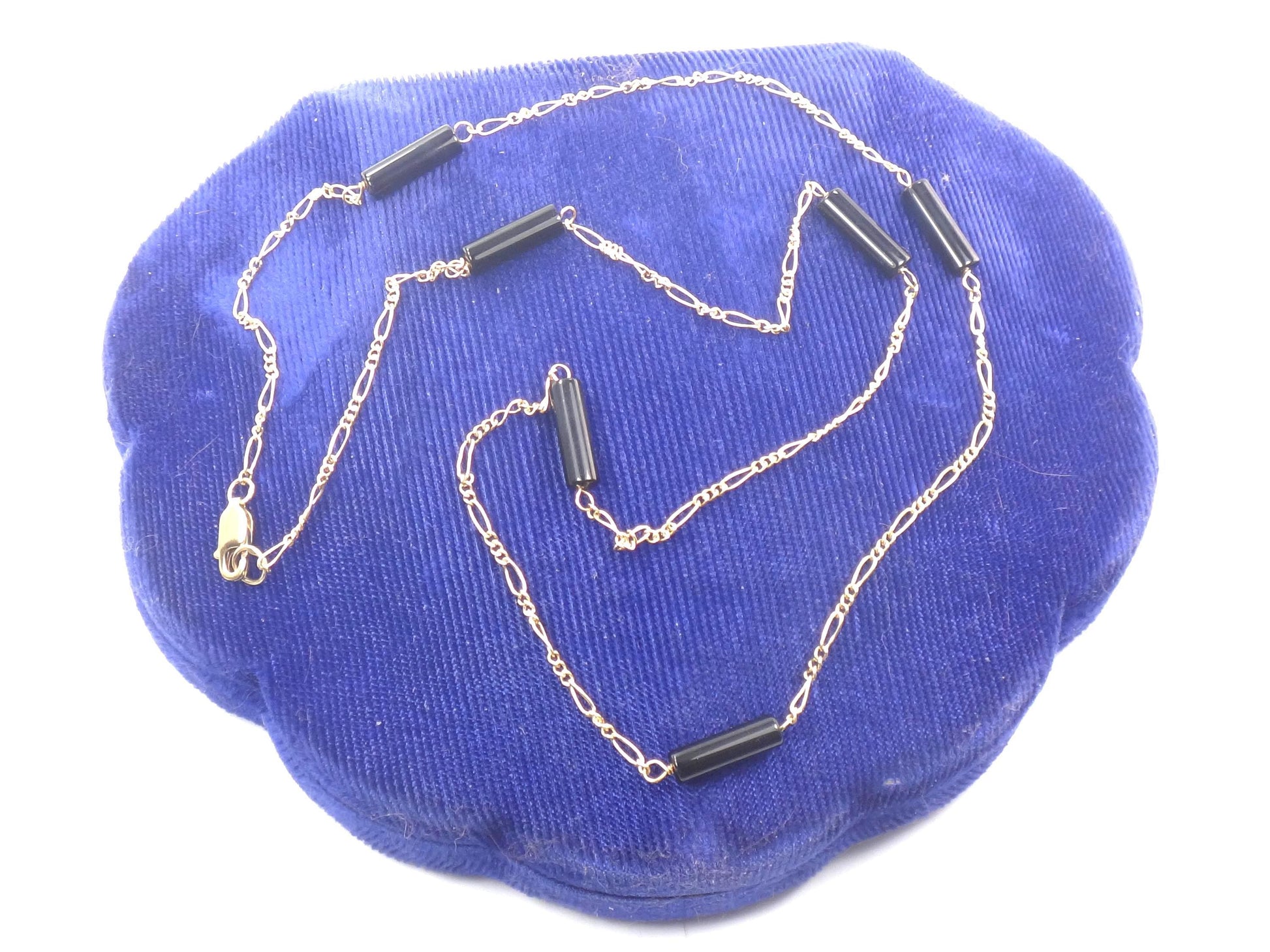 Vintage 14k Gold Black Onyx Station Chain Necklace, 20"