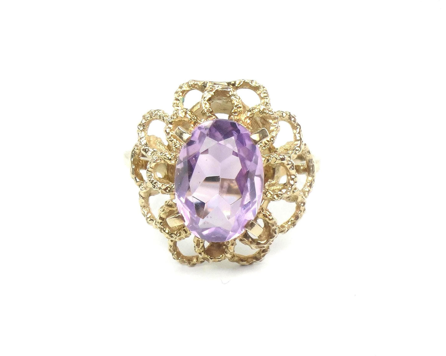 Vintage Yellow Gold Floral Amethyst Ring, Size 7