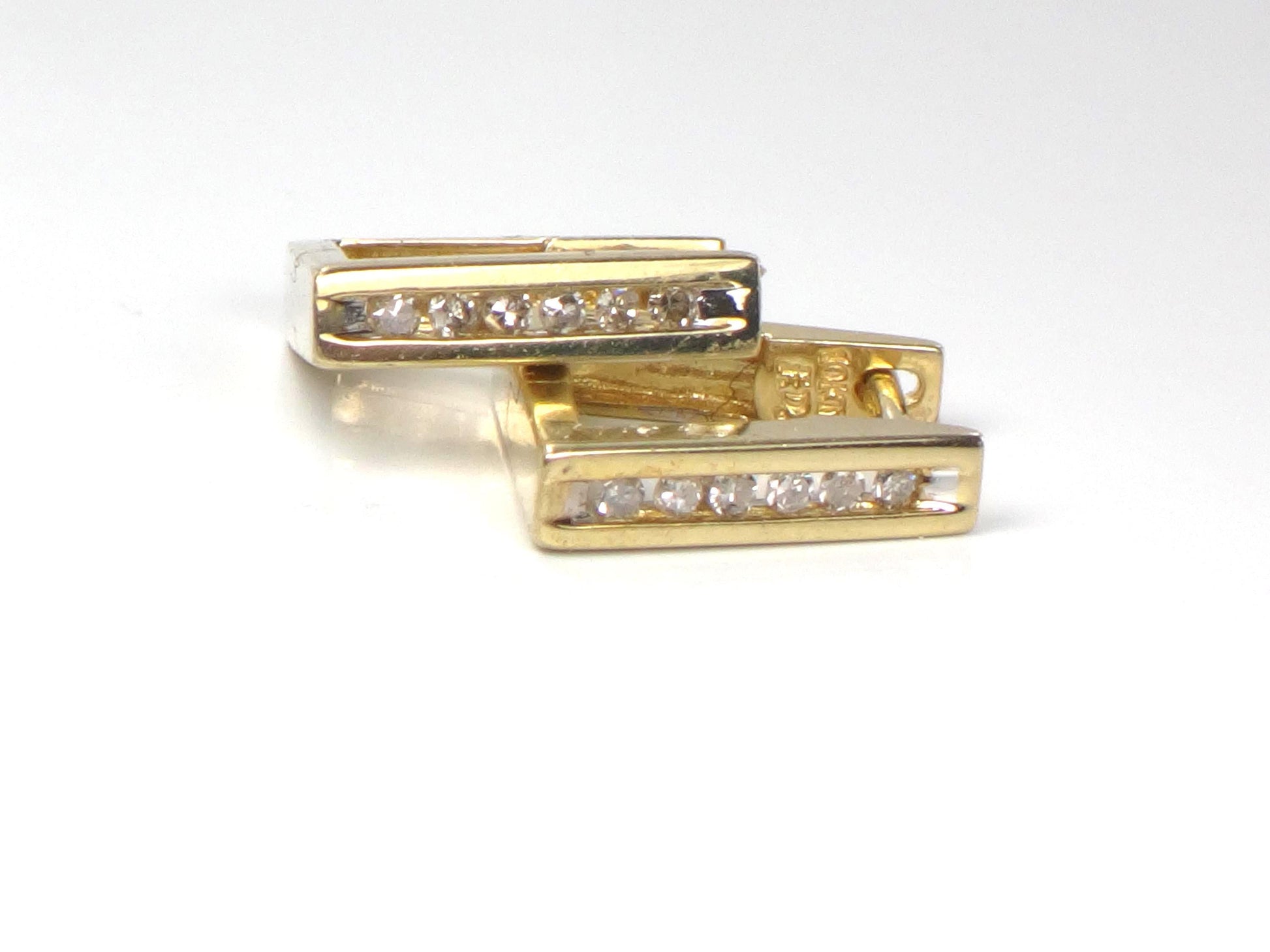 Vintage 10k Yellow Gold Diamond Huggie Style Earrings