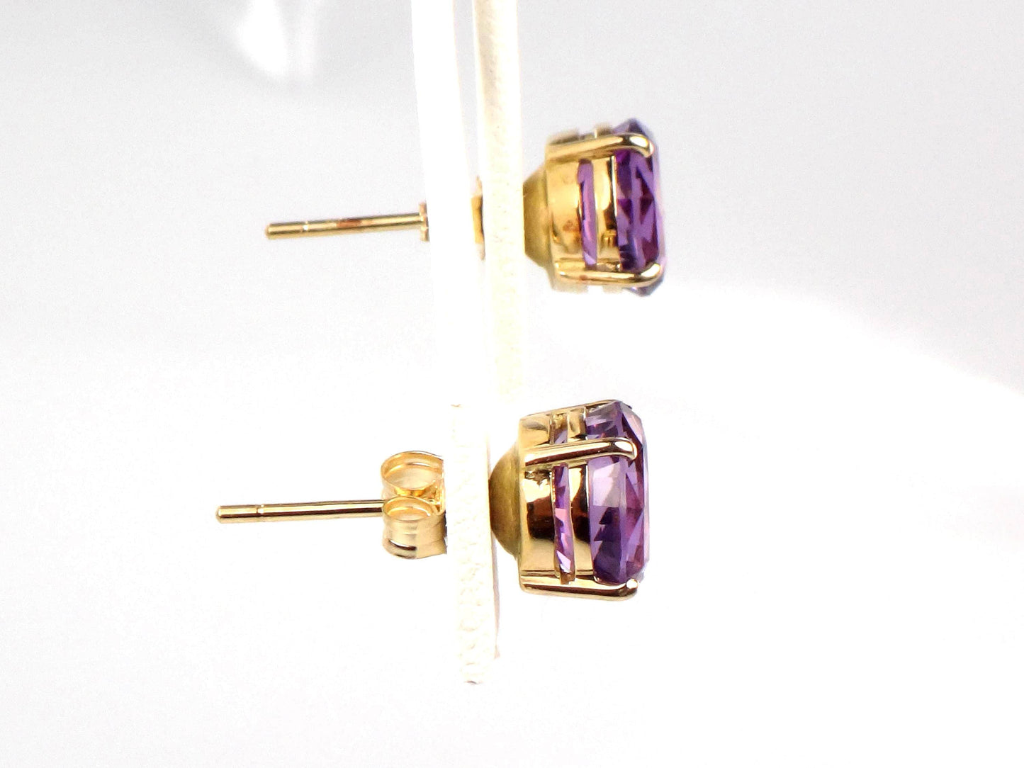 Vintage 14k Yellow Gold Round Amethyst Stud Earrings: 8 MM, February Birthstone