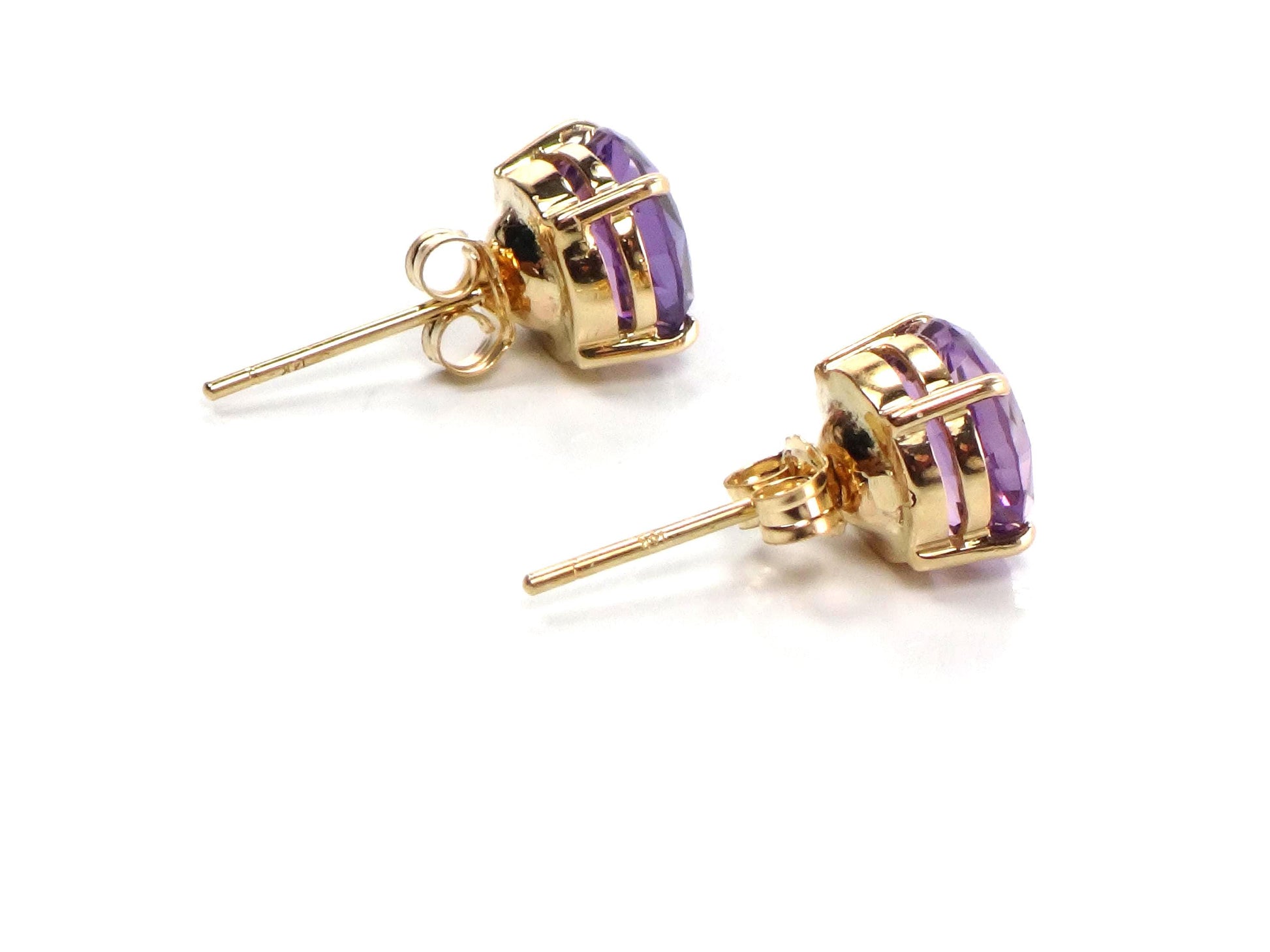 Vintage 14k Yellow Gold Round Amethyst Stud Earrings: 8 MM, February Birthstone