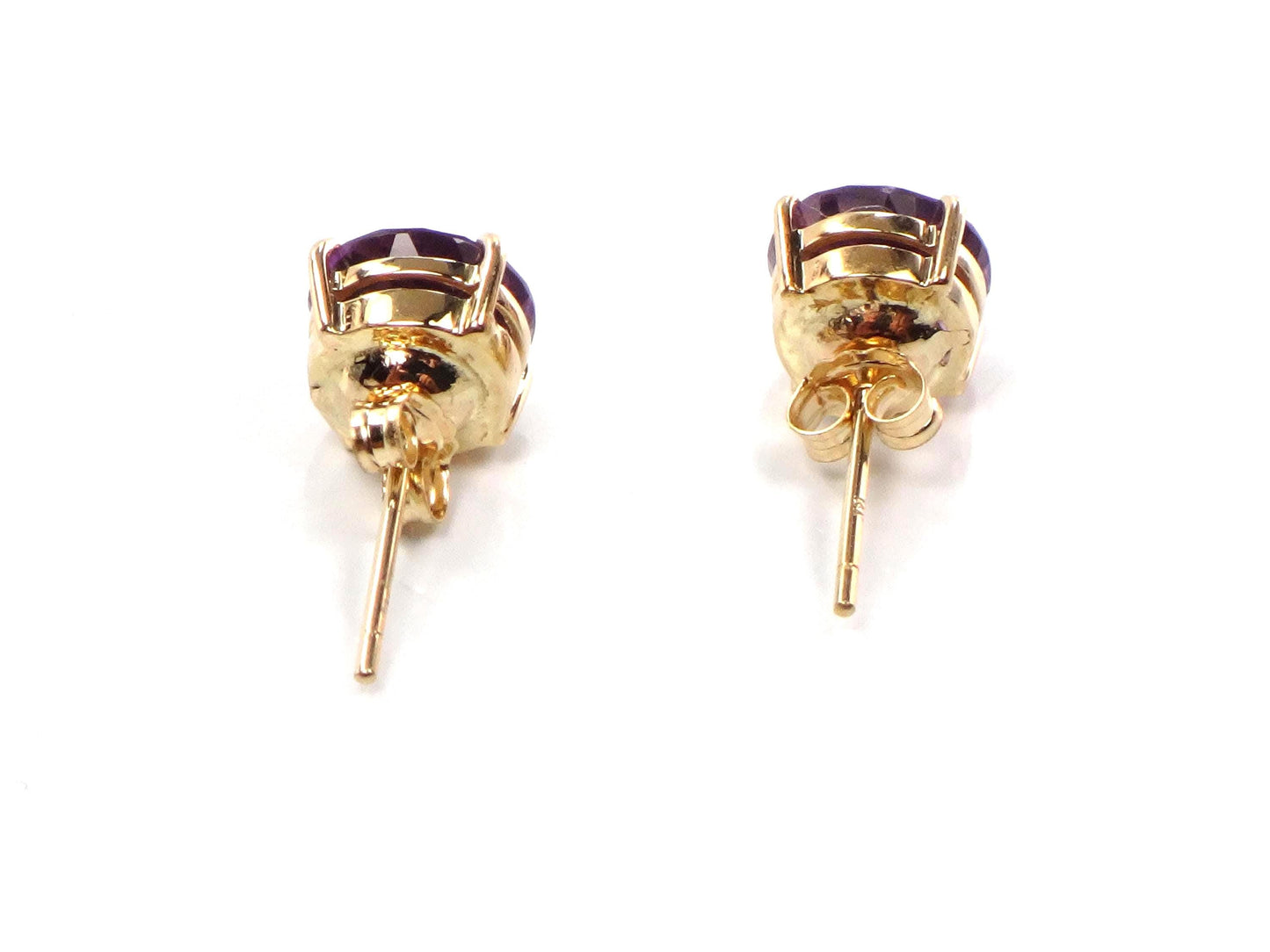 Vintage 14k Yellow Gold Round Amethyst Stud Earrings: 8 MM, February Birthstone