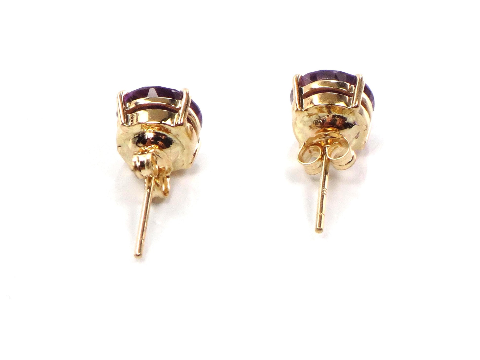 Vintage 14k Yellow Gold Round Amethyst Stud Earrings: 8 MM, February Birthstone