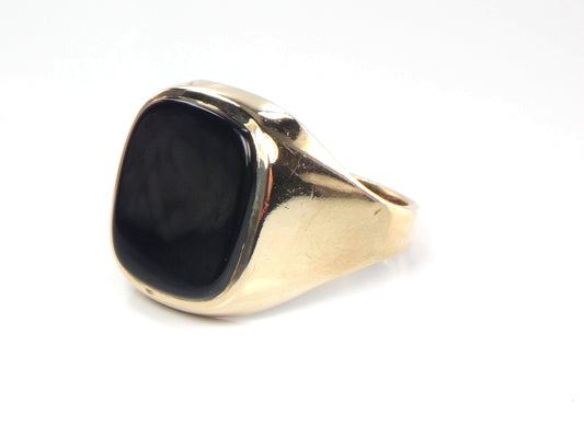 Vintage Men's 9k Yellow Gold Onyx Ring: London Hallmarks, Circa 1935, Size 11.25
