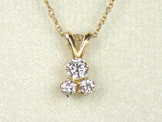 Vintage 14k Yellow Gold Three Diamond Necklace: Approximately .40 Carat TDW 16"
