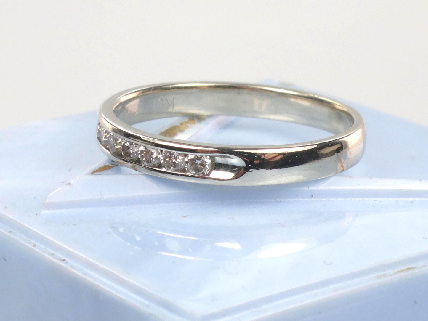 Vintage 14k White Gold Diamond Wedding Band - Channel Set Ring, Size 7