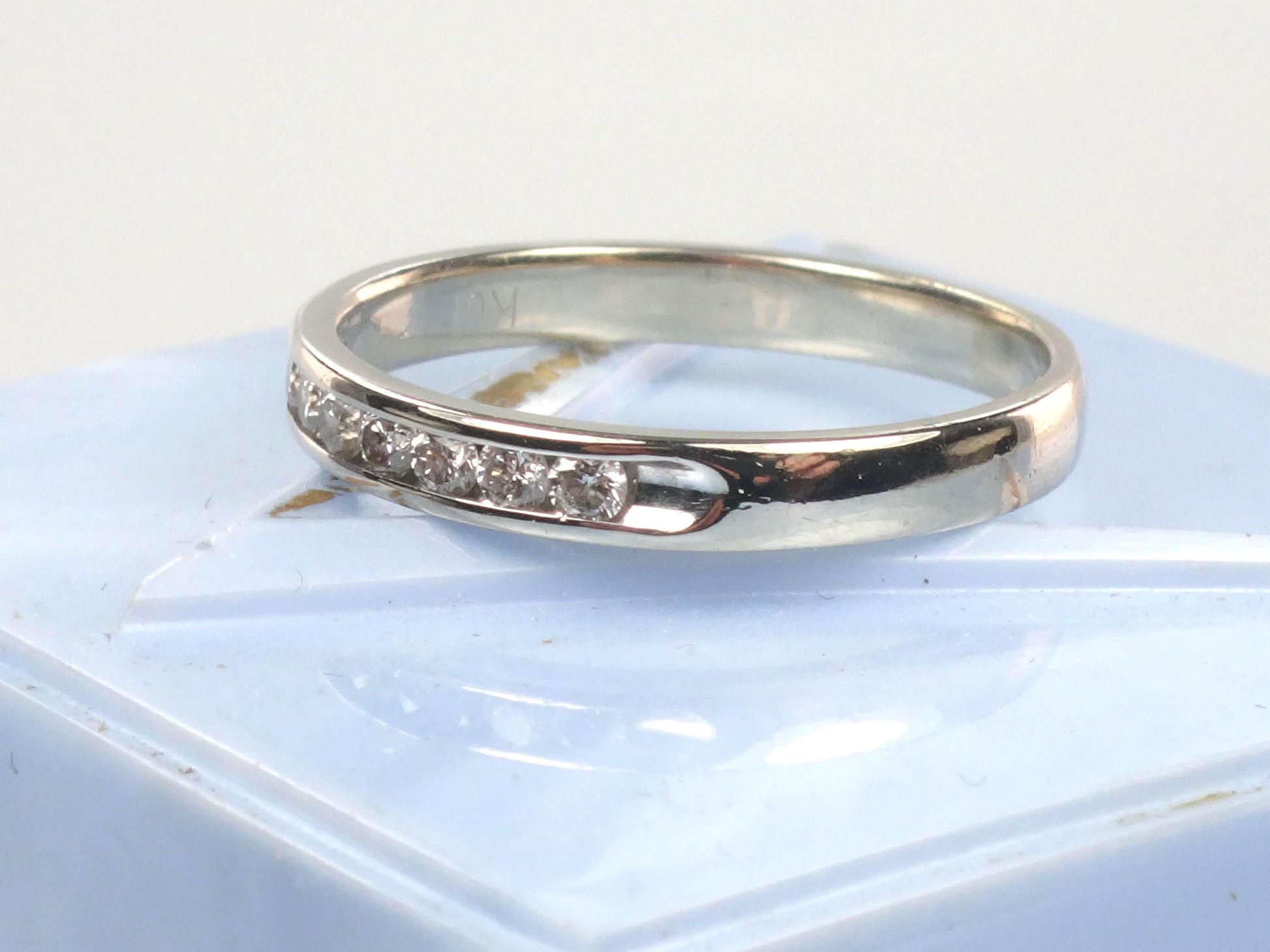 Vintage 14k White Gold Diamond Wedding Band - Channel Set Ring, Size 7