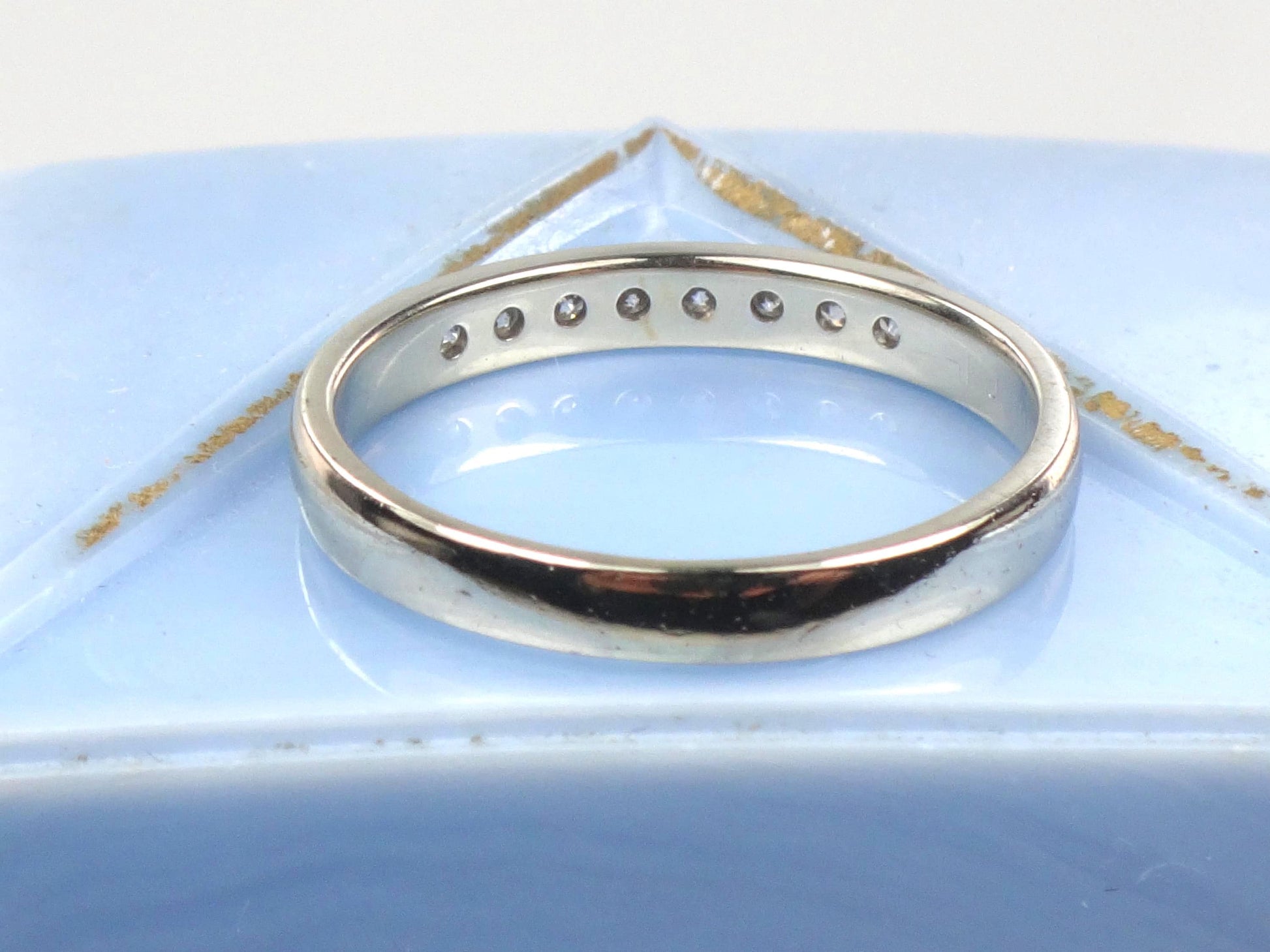 Vintage 14k White Gold Diamond Wedding Band - Channel Set Ring, Size 7