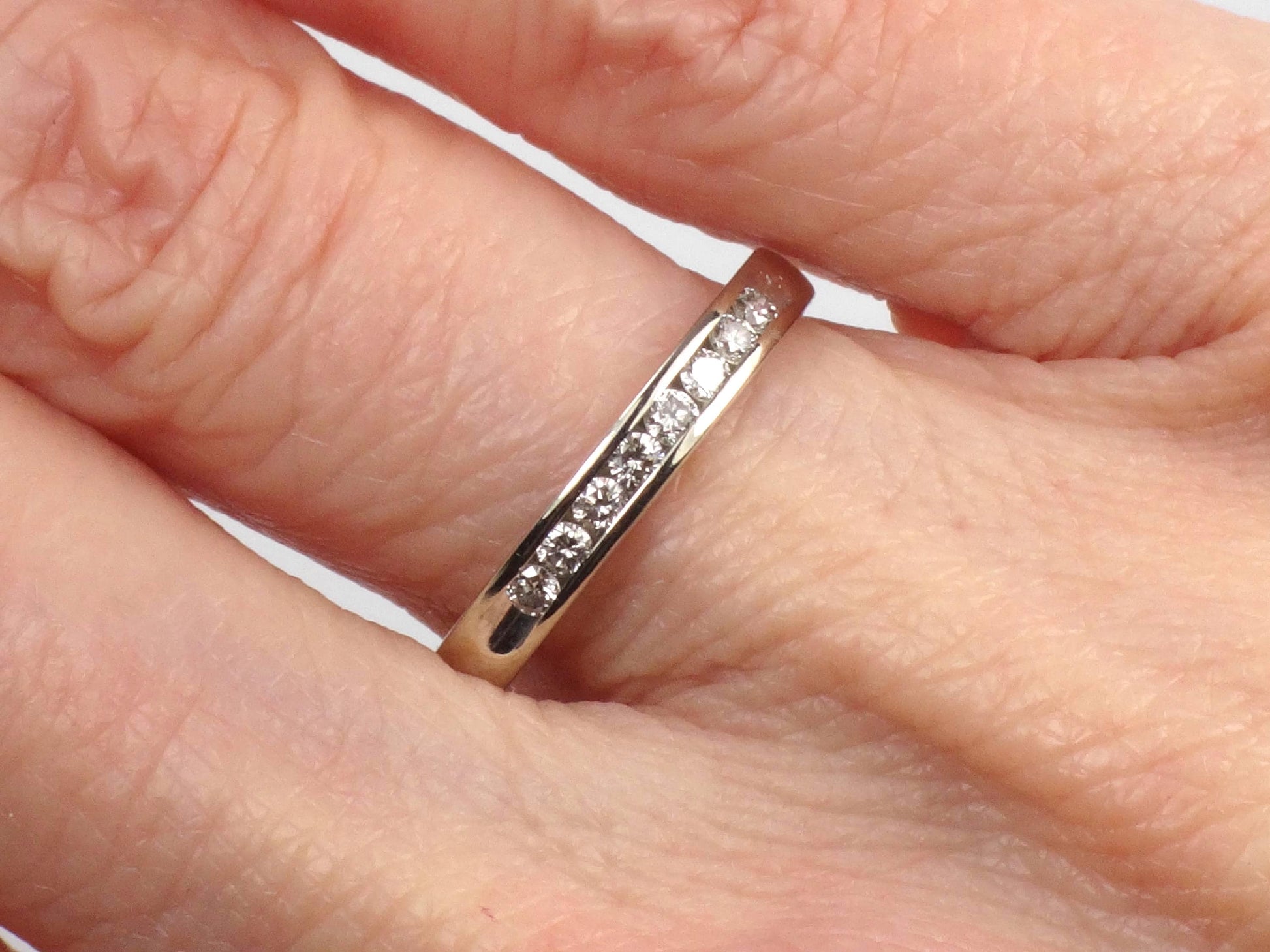 Vintage 14k White Gold Diamond Wedding Band - Channel Set Ring, Size 7