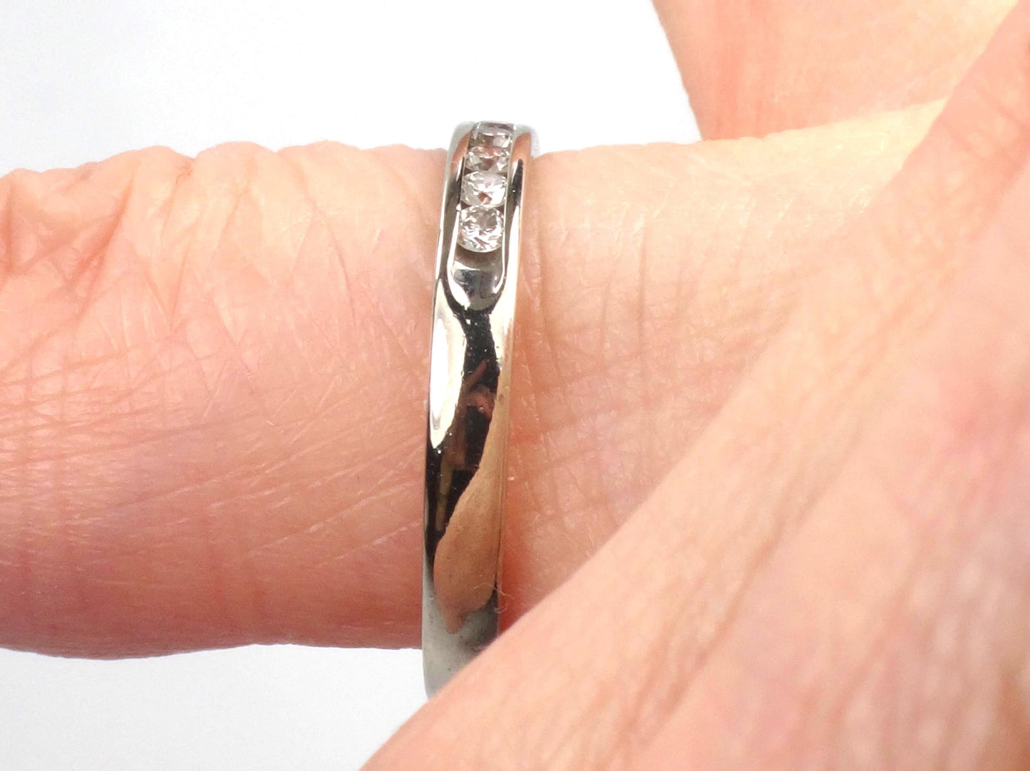 Vintage 14k White Gold Diamond Wedding Band - Channel Set Ring, Size 7