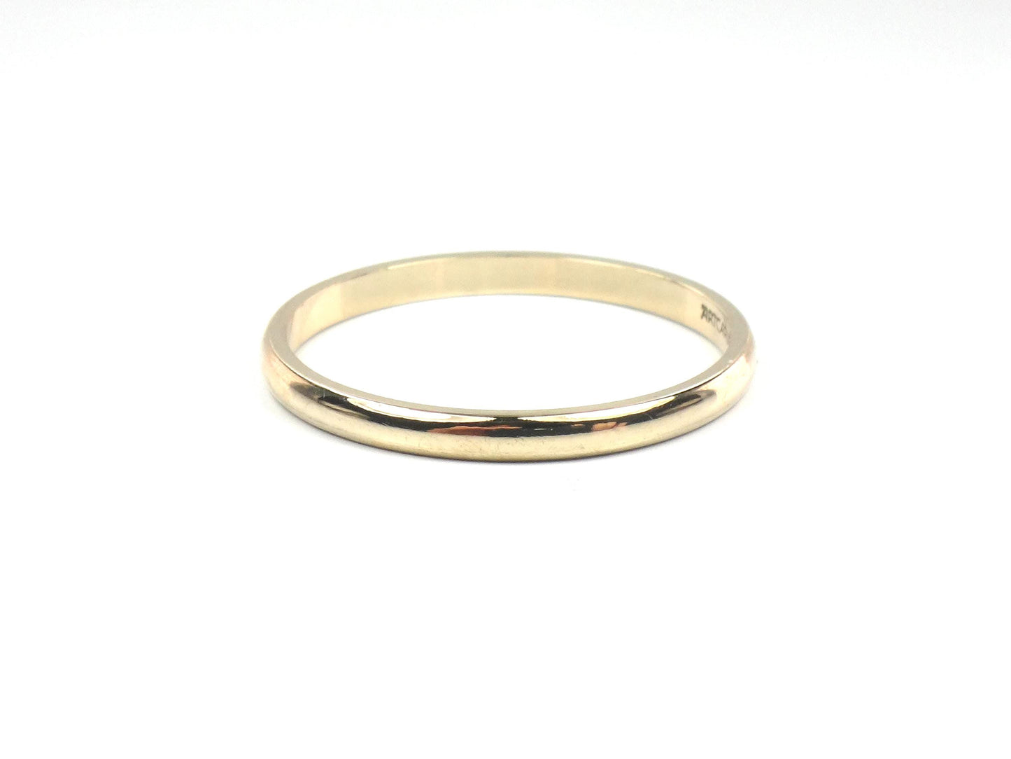 Vintage 14k Yellow Gold ArtCarved Wood Wedding Band, Thin 1.9 MM Stacking Ring, Size 9