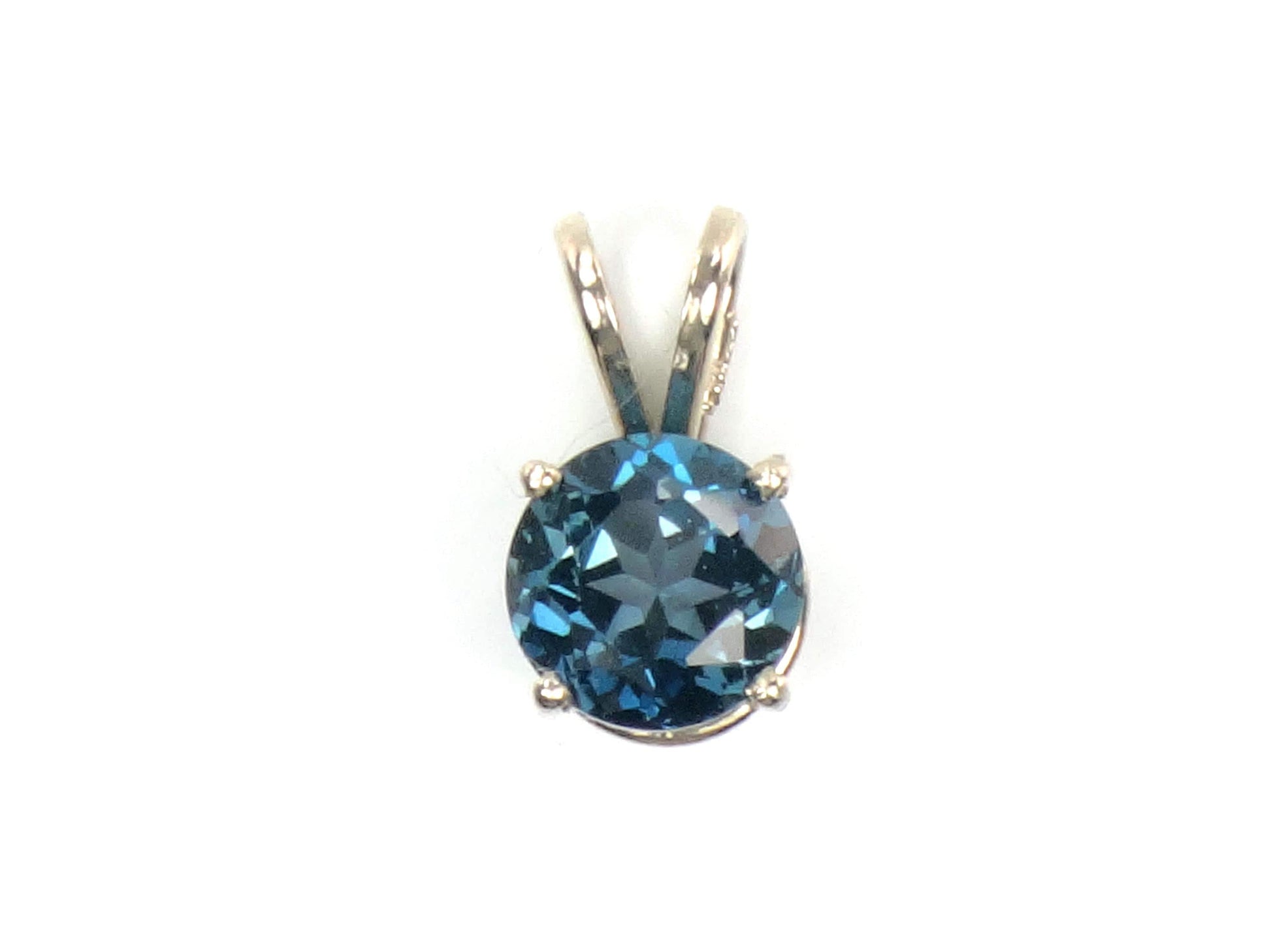 Vintage 14k Yellow Gold Round London Blue Topaz Pendant, 7 MM December Birthstone