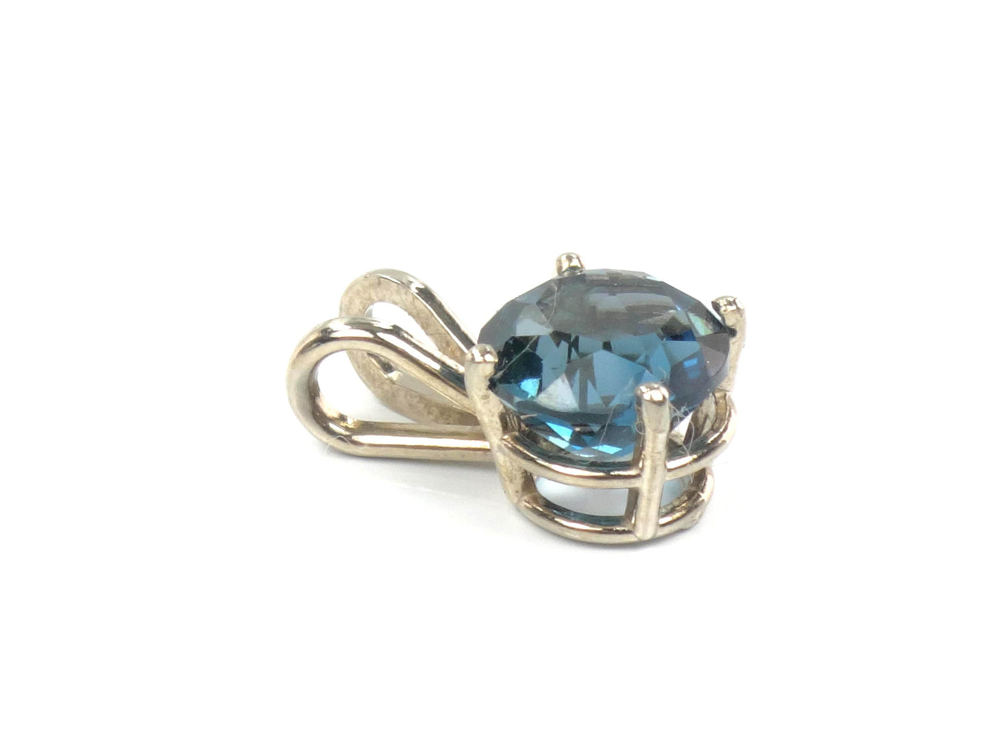 Vintage 14k Yellow Gold Round London Blue Topaz Pendant, 7 MM December Birthstone