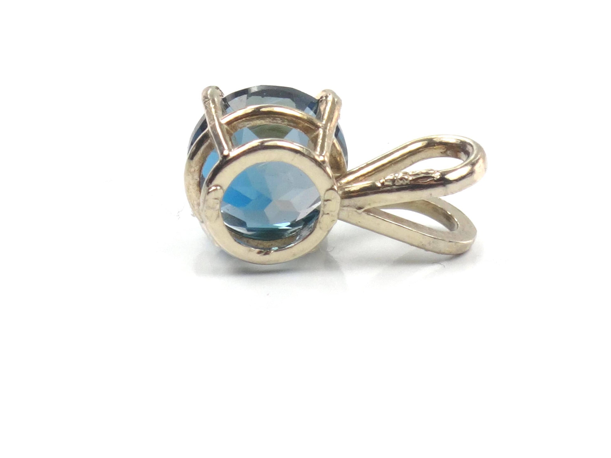 Vintage 14k Yellow Gold Round London Blue Topaz Pendant, 7 MM December Birthstone