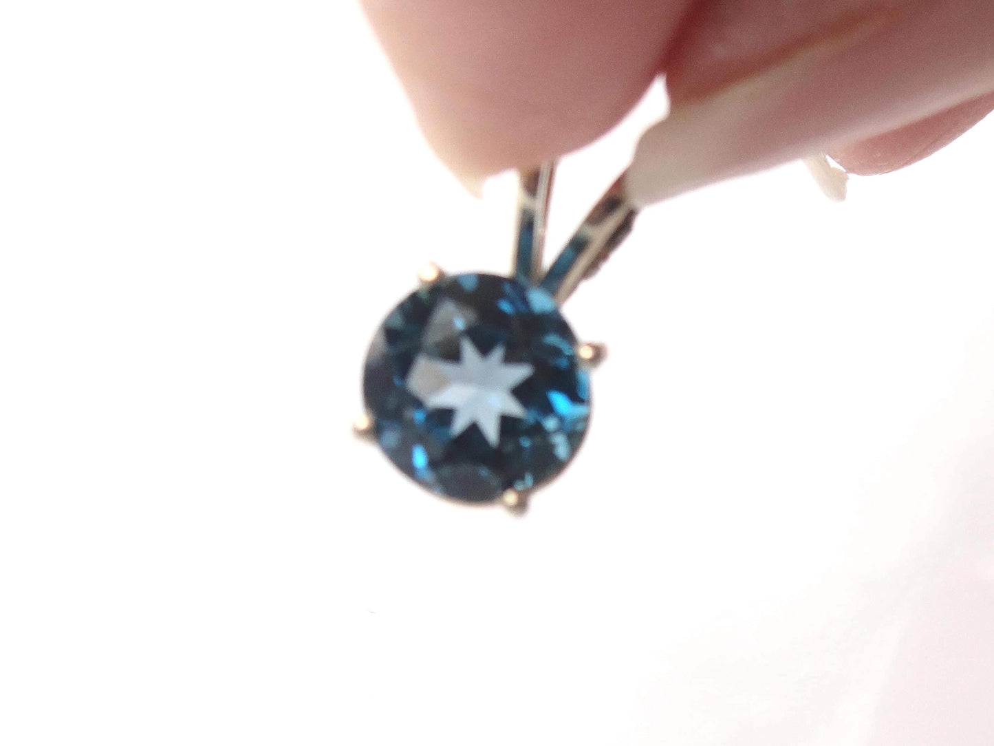 Vintage 14k Yellow Gold Round London Blue Topaz Pendant, 7 MM December Birthstone