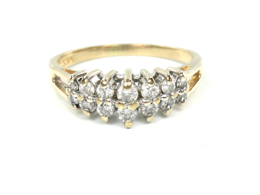 Vintage 14k Yellow Gold Two Row Diamond Ring: .25 Carats TDW, Size 8
