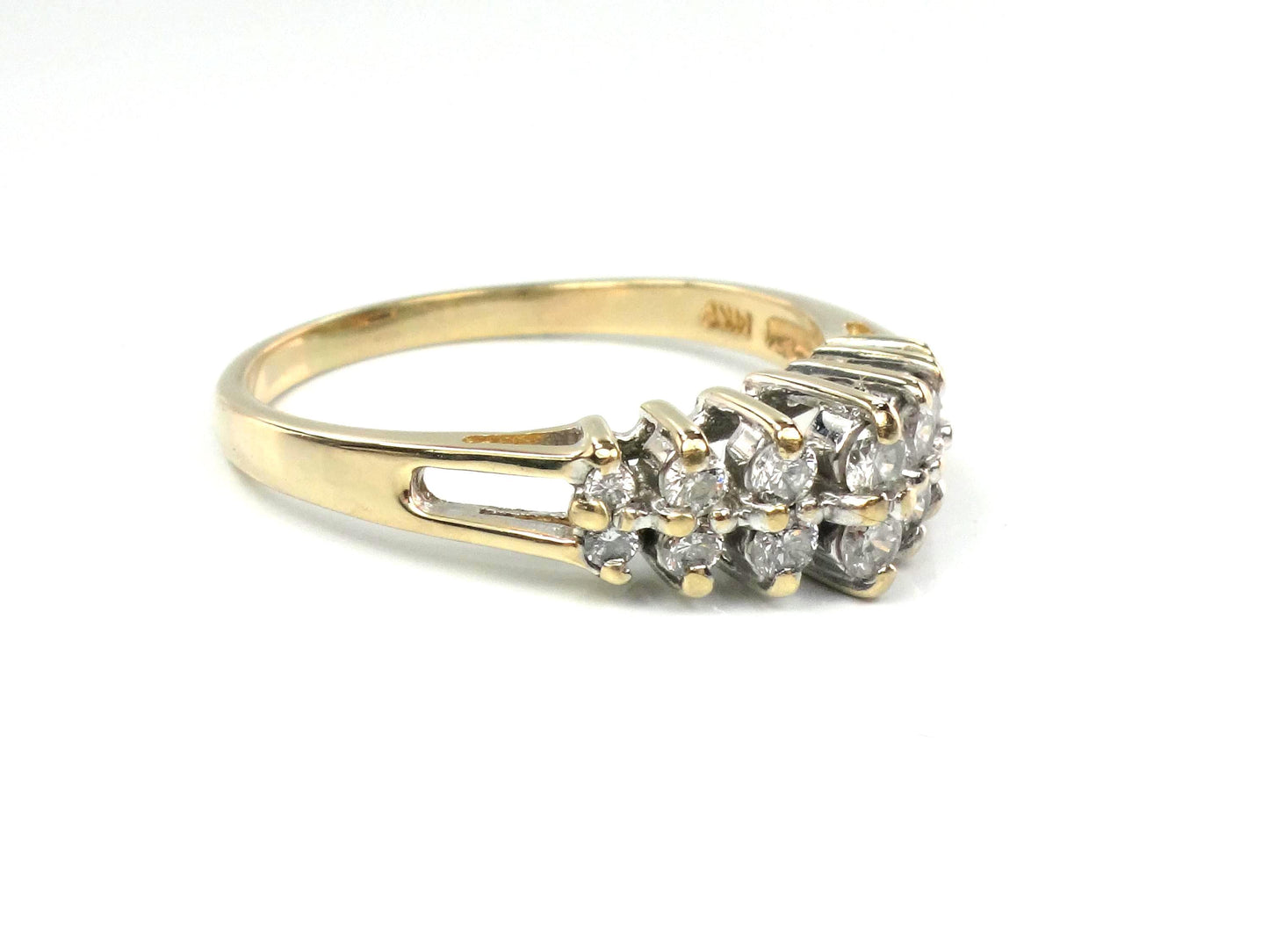 Vintage 14k Yellow Gold Two Row Diamond Ring: .25 Carats TDW, Size 8