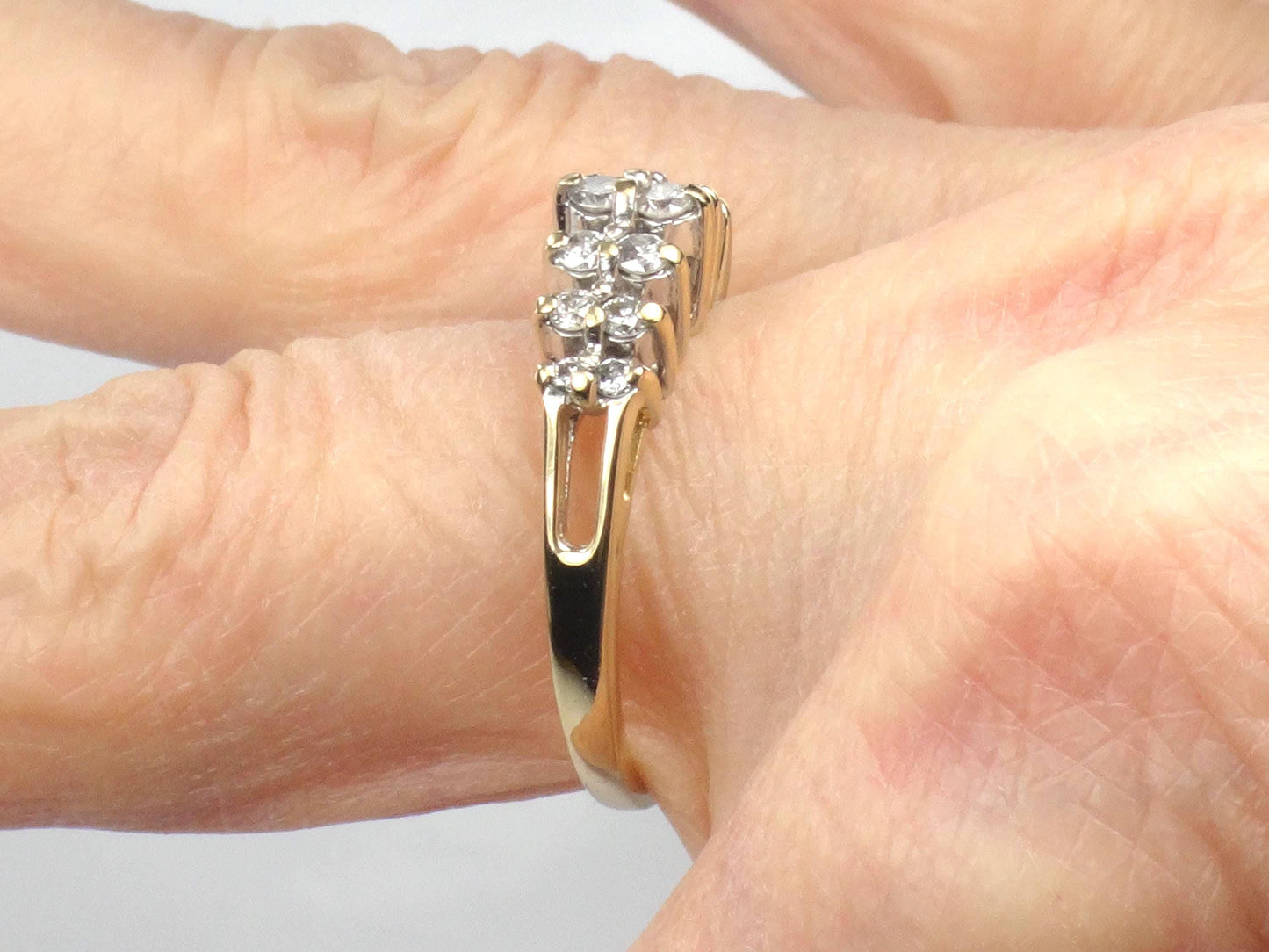 Vintage 14k Yellow Gold Two Row Diamond Ring: .25 Carats TDW, Size 8