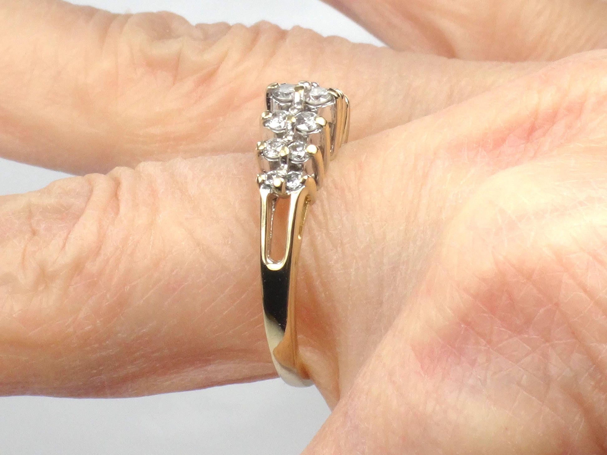Vintage 14k Yellow Gold Two Row Diamond Ring: .25 Carats TDW, Size 8