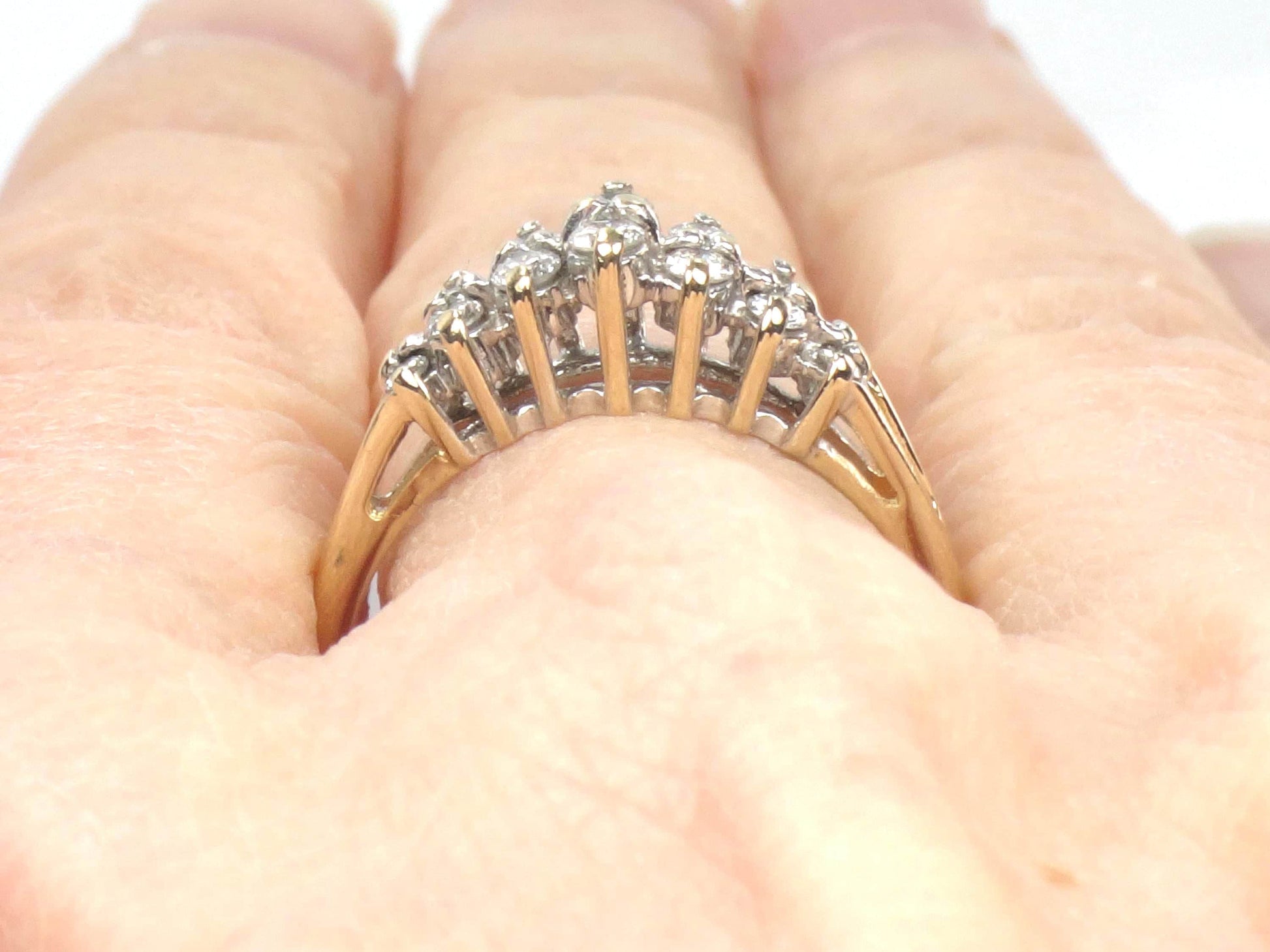 Vintage 14k Yellow Gold Two Row Diamond Ring: .25 Carats TDW, Size 8