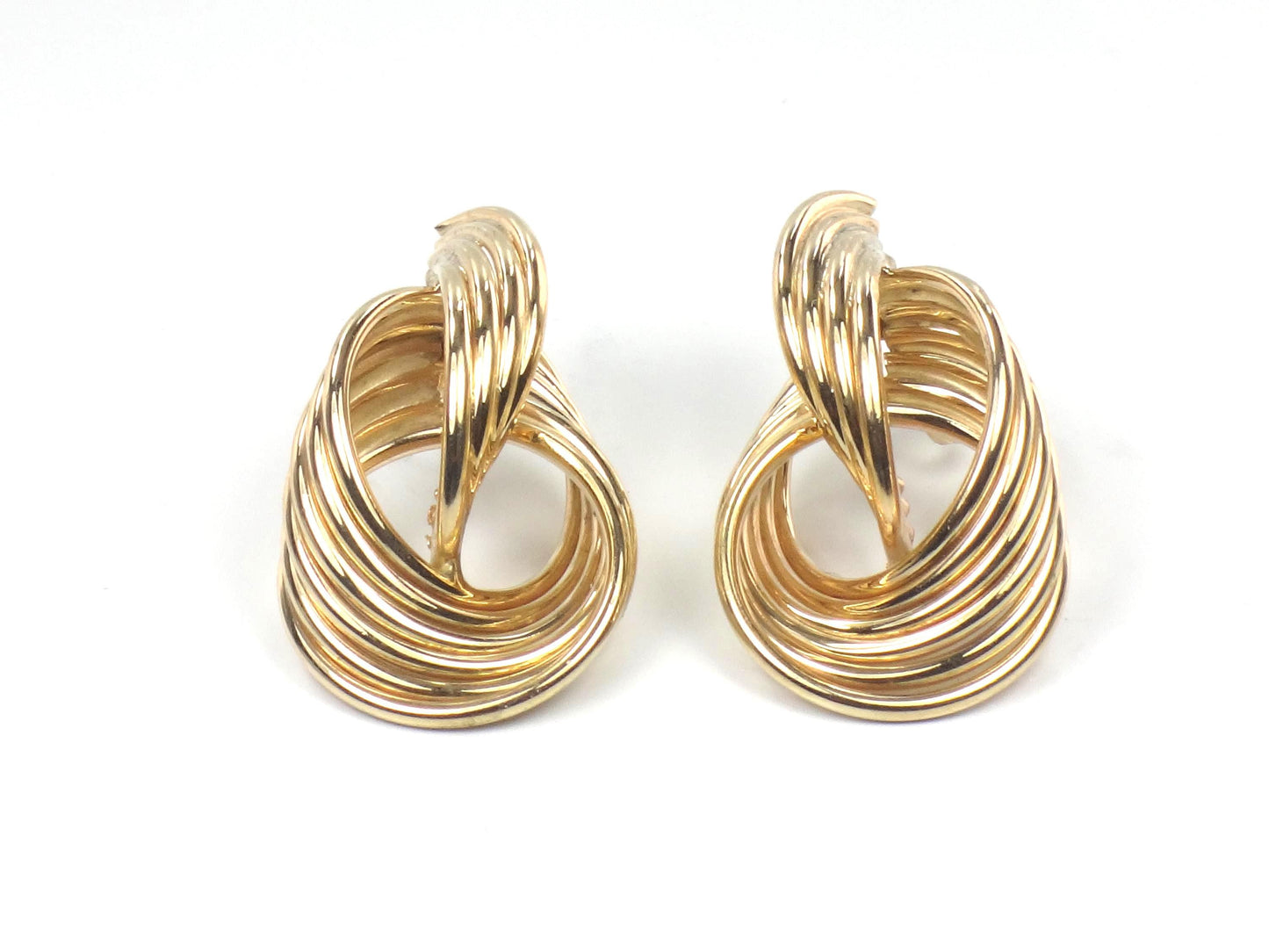 Vintage 14k Yellow Gold Door Knocker Earrings, Interlocking Circle Studs