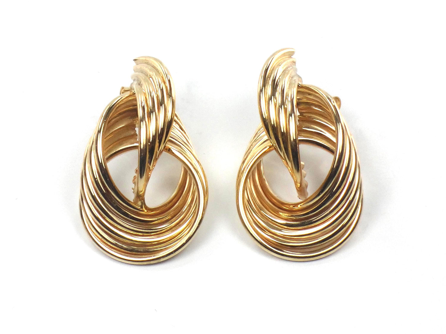Vintage 14k Yellow Gold Door Knocker Earrings, Interlocking Circle Studs