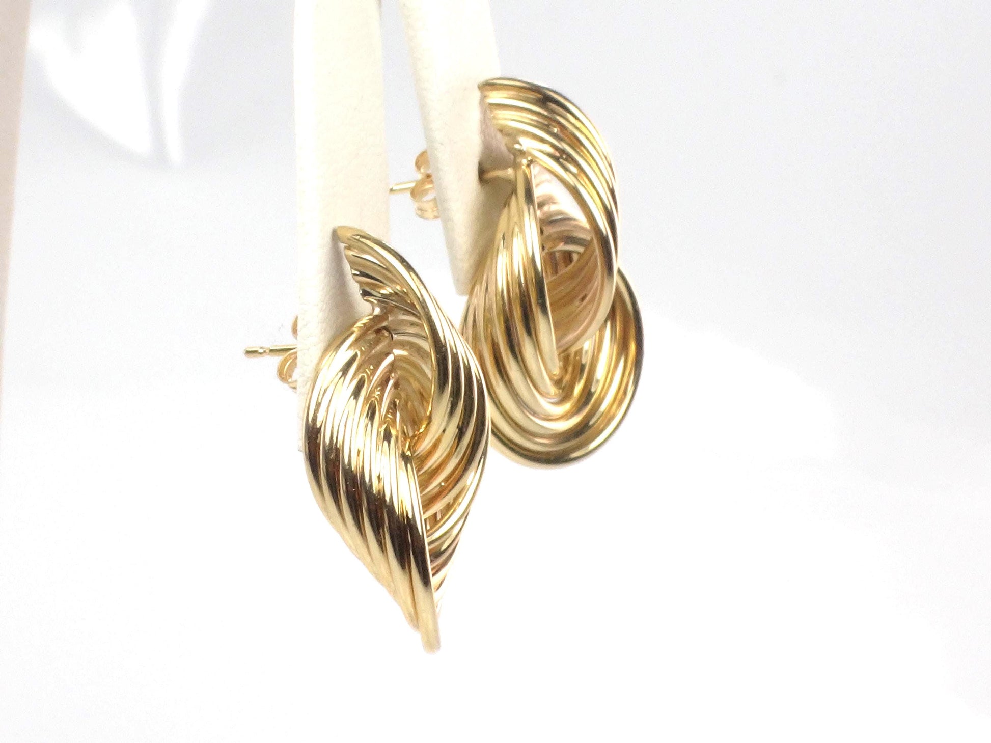 Vintage 14k Yellow Gold Door Knocker Earrings, Interlocking Circle Studs