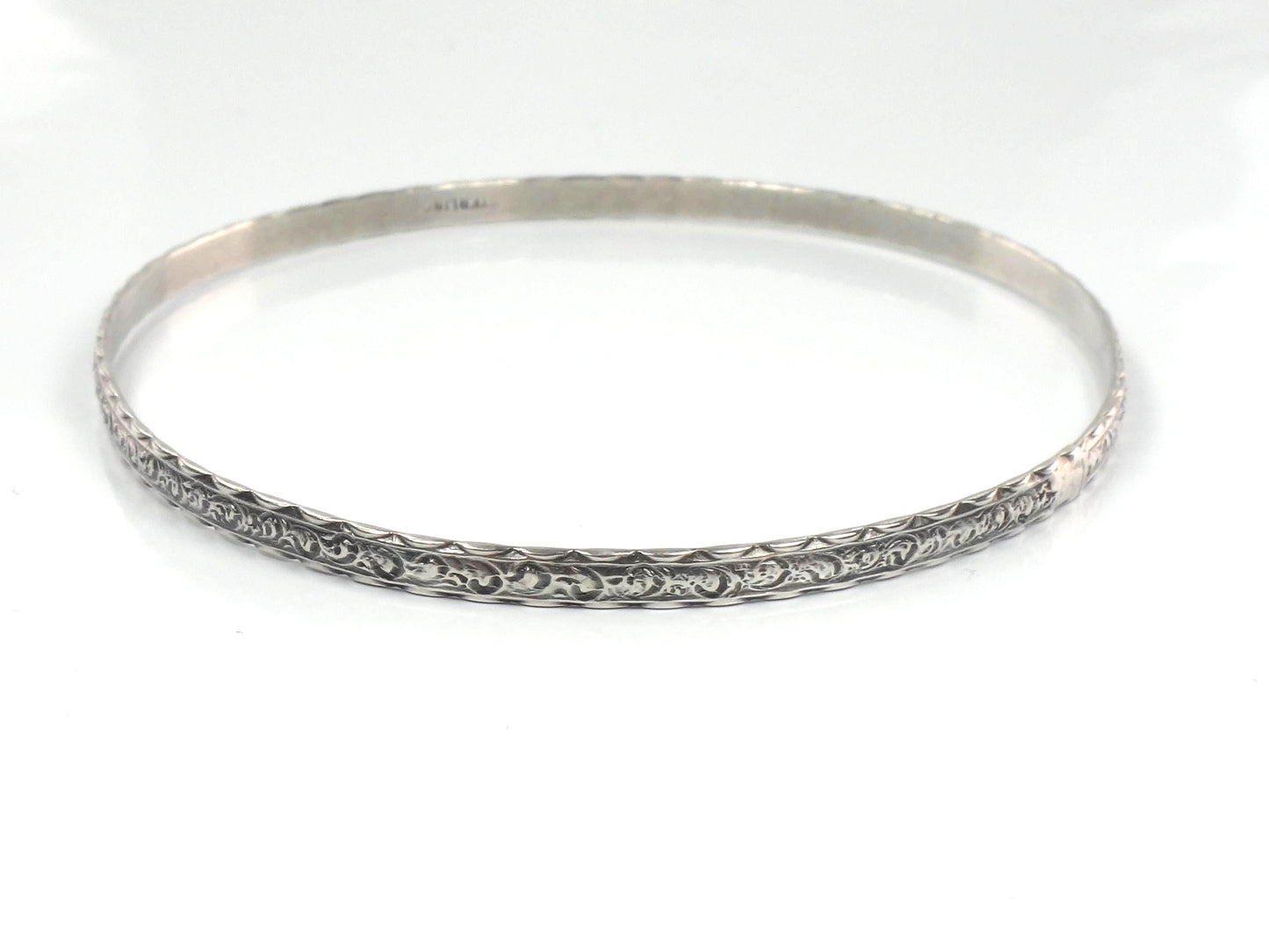 Vintage Thin Sterling Silver Bangle Bracelet: Slip On Style, 7 7/8"
