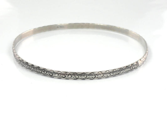 Vintage Thin Sterling Silver Bangle Bracelet: Slip On Style, 7 7/8"
