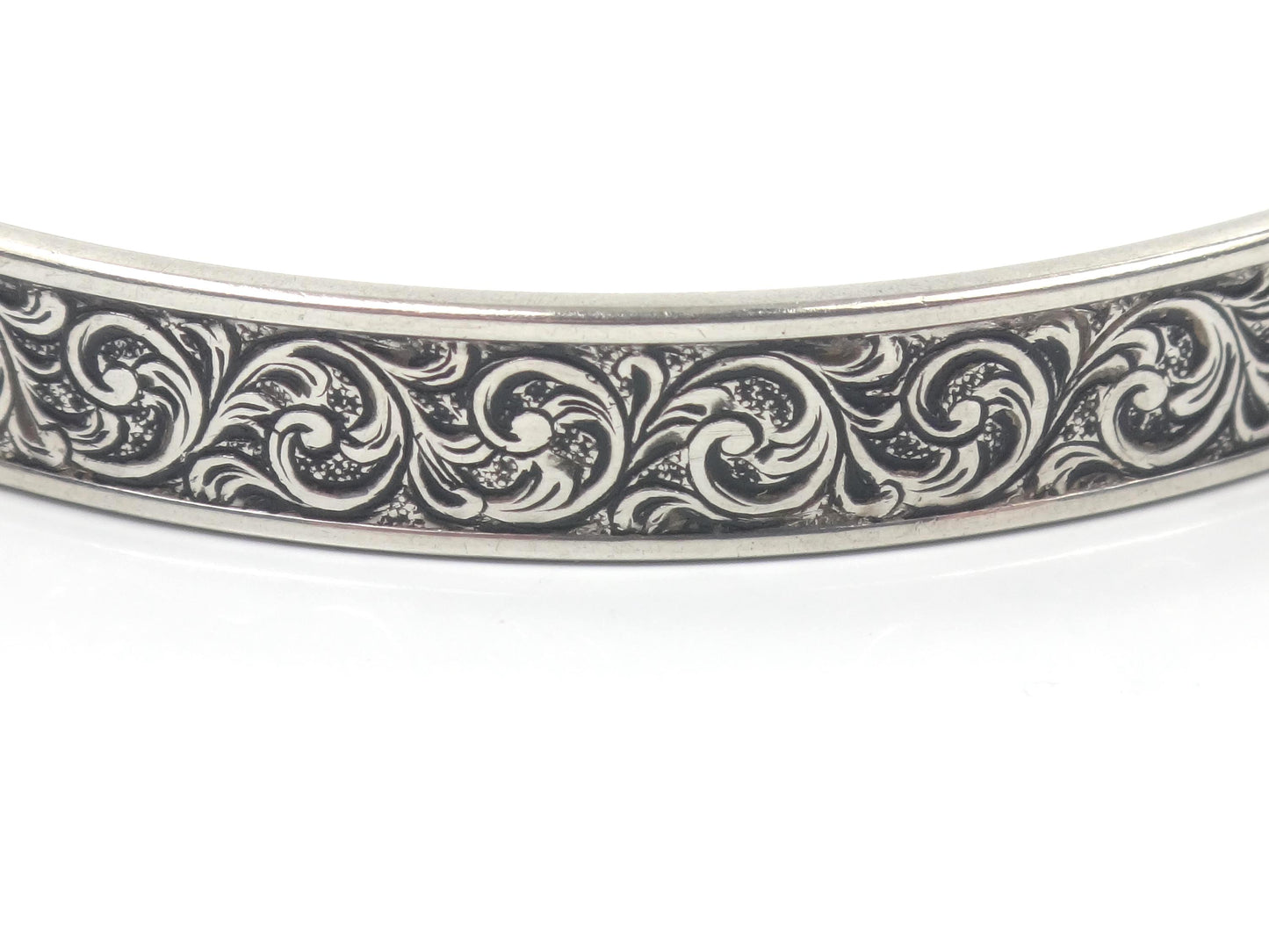 Vintage Sterling Silver Slip On Bangle Bracelet with Engraved Swirl Design