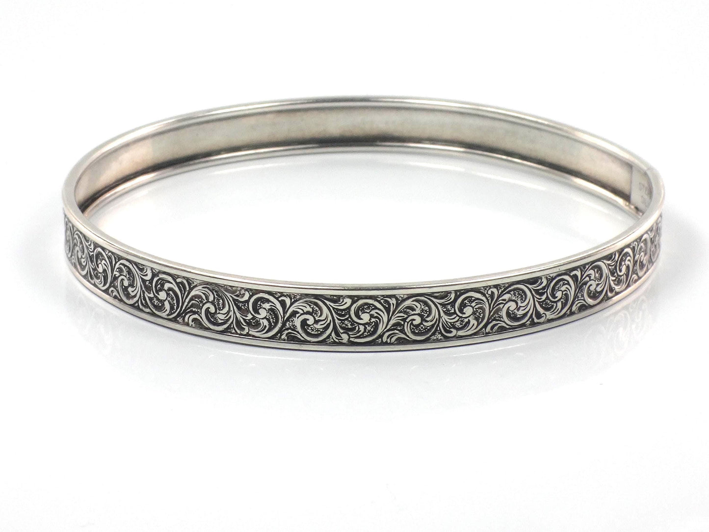 Vintage Sterling Silver Slip On Bangle Bracelet with Engraved Swirl Design