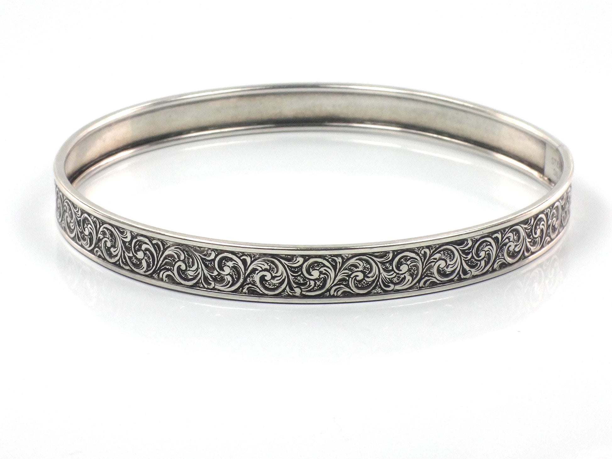 Vintage Sterling Silver Slip On Bangle Bracelet with Engraved Swirl Design