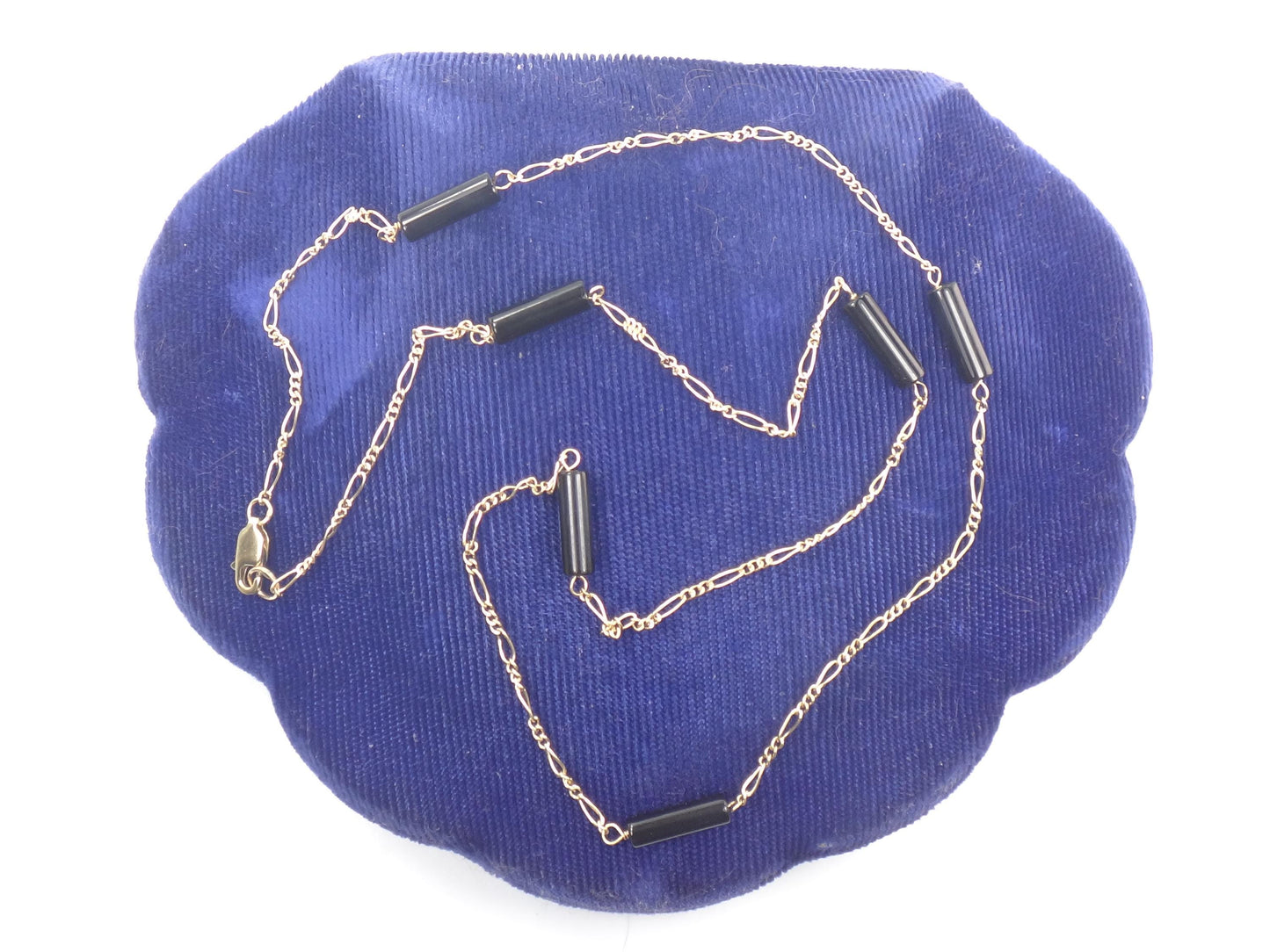 Vintage 14k Gold Black Onyx Station Chain Necklace, 20"