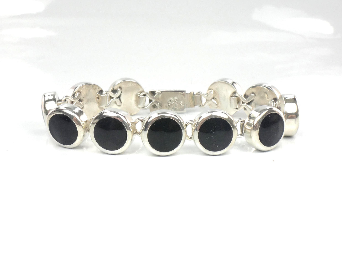 Vintage Sterling Silver Black Onyx Bracelet, Mexico 7"