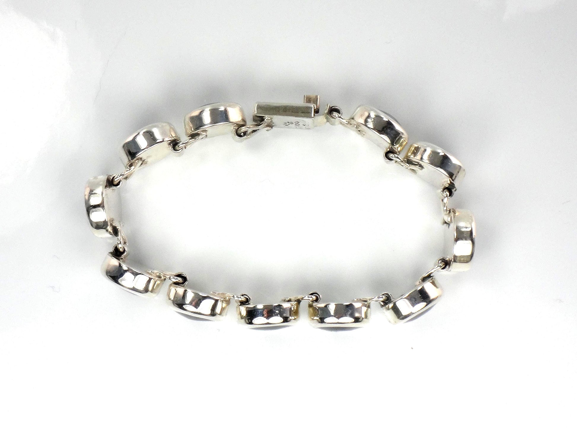 Vintage Sterling Silver Black Onyx Bracelet, Mexico 7"