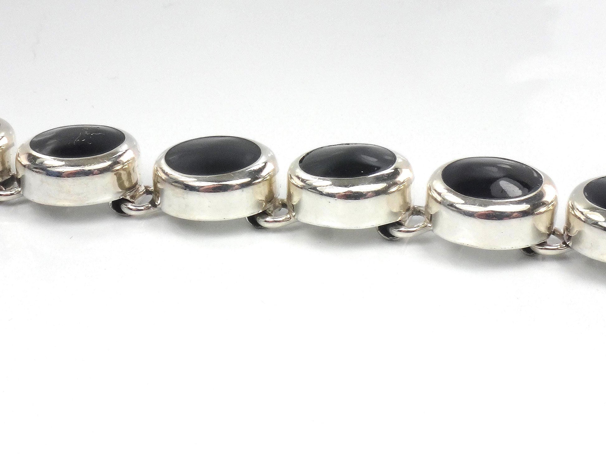 Vintage Sterling Silver Black Onyx Bracelet, Mexico 7"