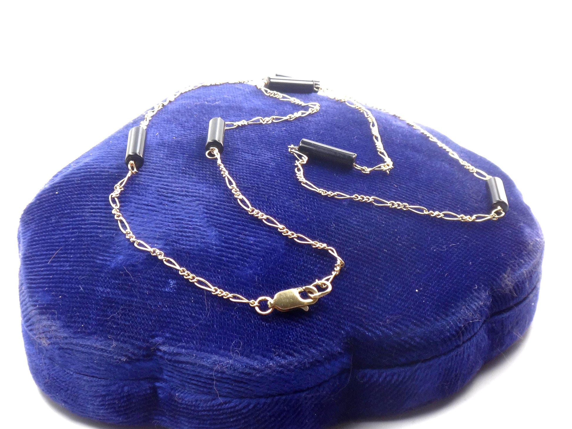 Vintage 14k Gold Black Onyx Station Chain Necklace, 20"