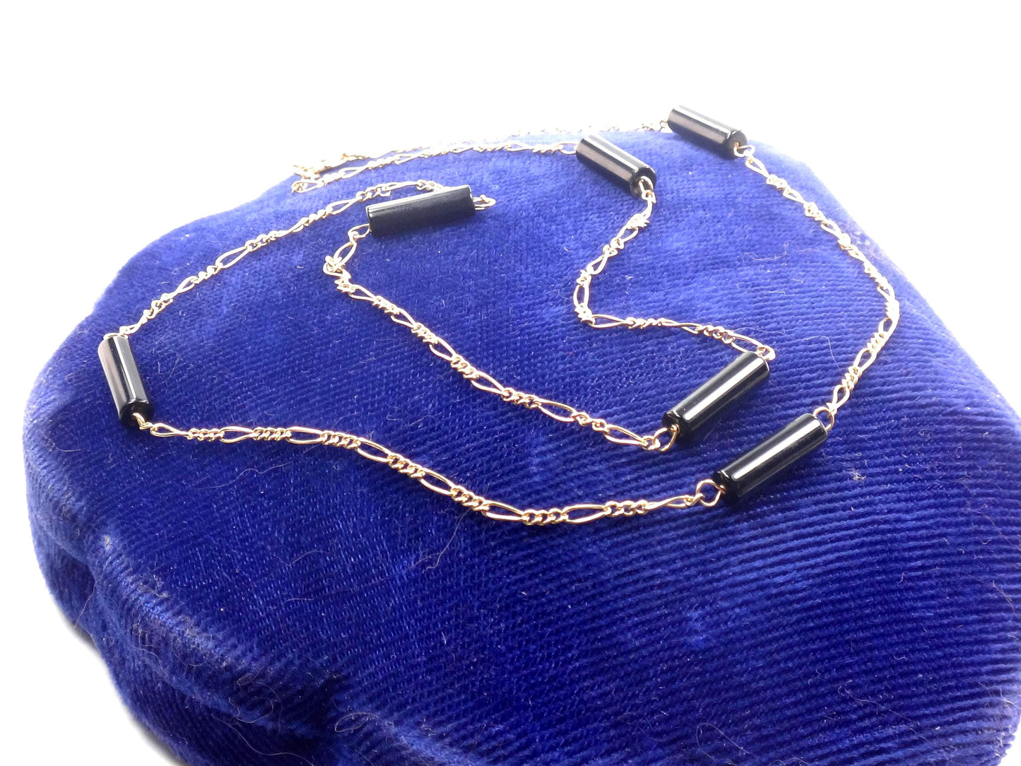 Vintage 14k Gold Black Onyx Station Chain Necklace, 20"