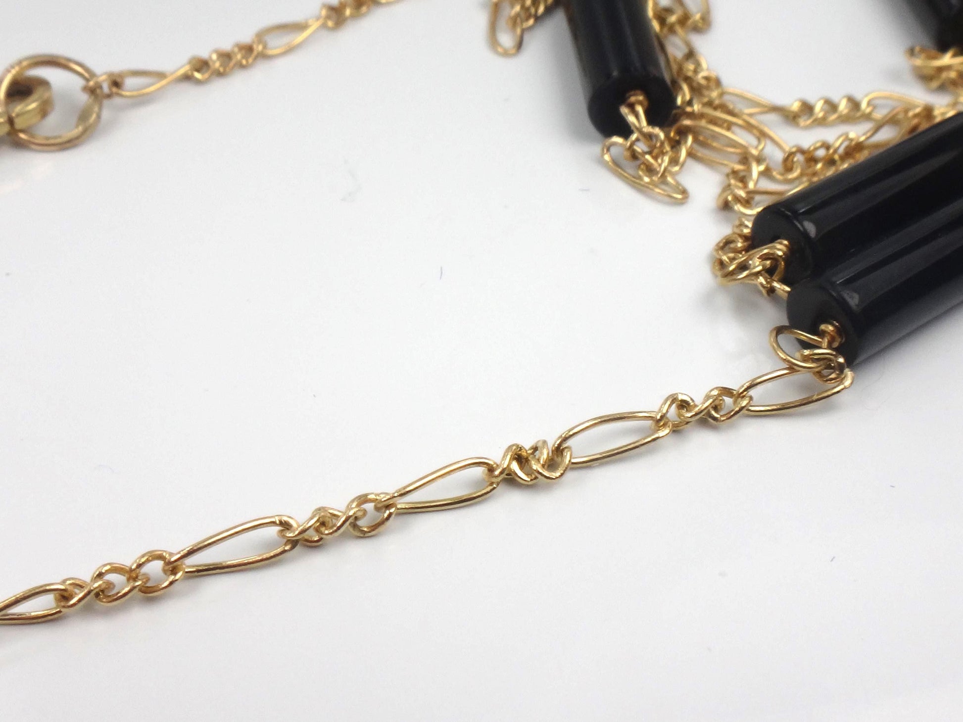Vintage 14k Gold Black Onyx Station Chain Necklace, 20"
