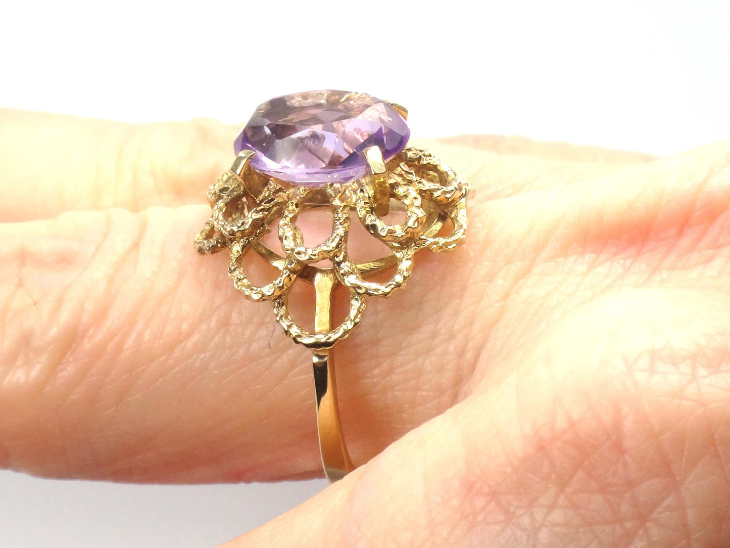 Vintage Yellow Gold Floral Amethyst Ring, Size 7