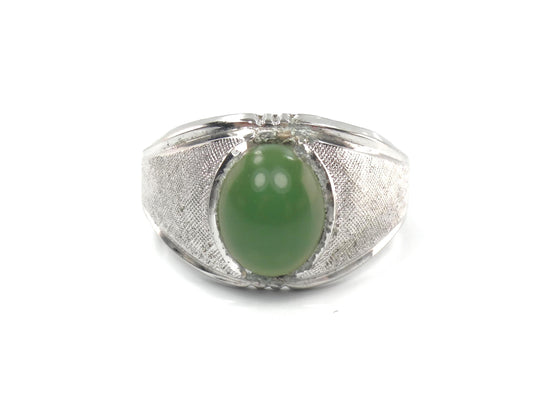 Vintage Sterling Silver Jade Color Green Glass Men's Ring, Size 9