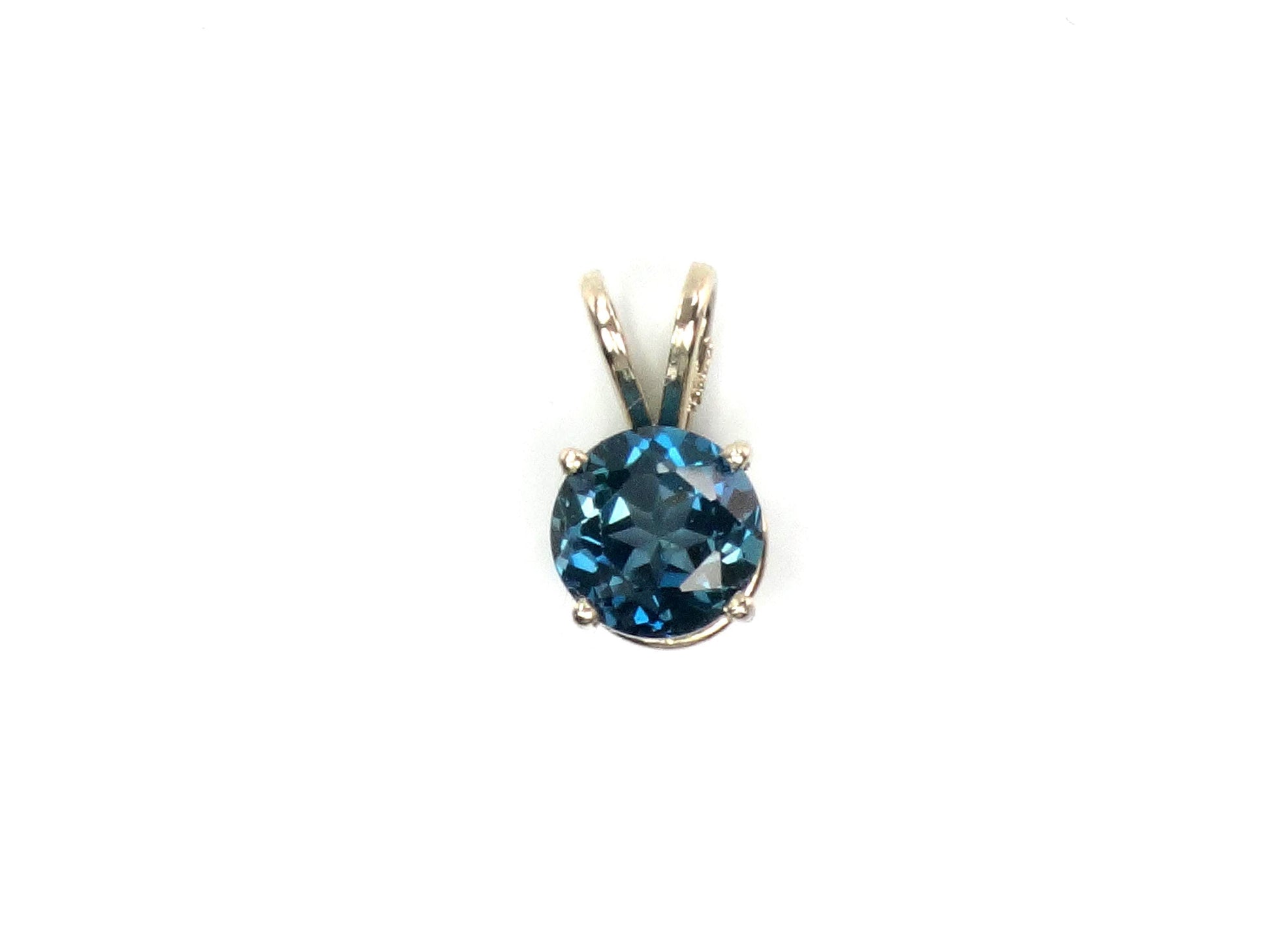 Vintage 14k Yellow Gold Round London Blue Topaz Pendant, 7 MM December Birthstone