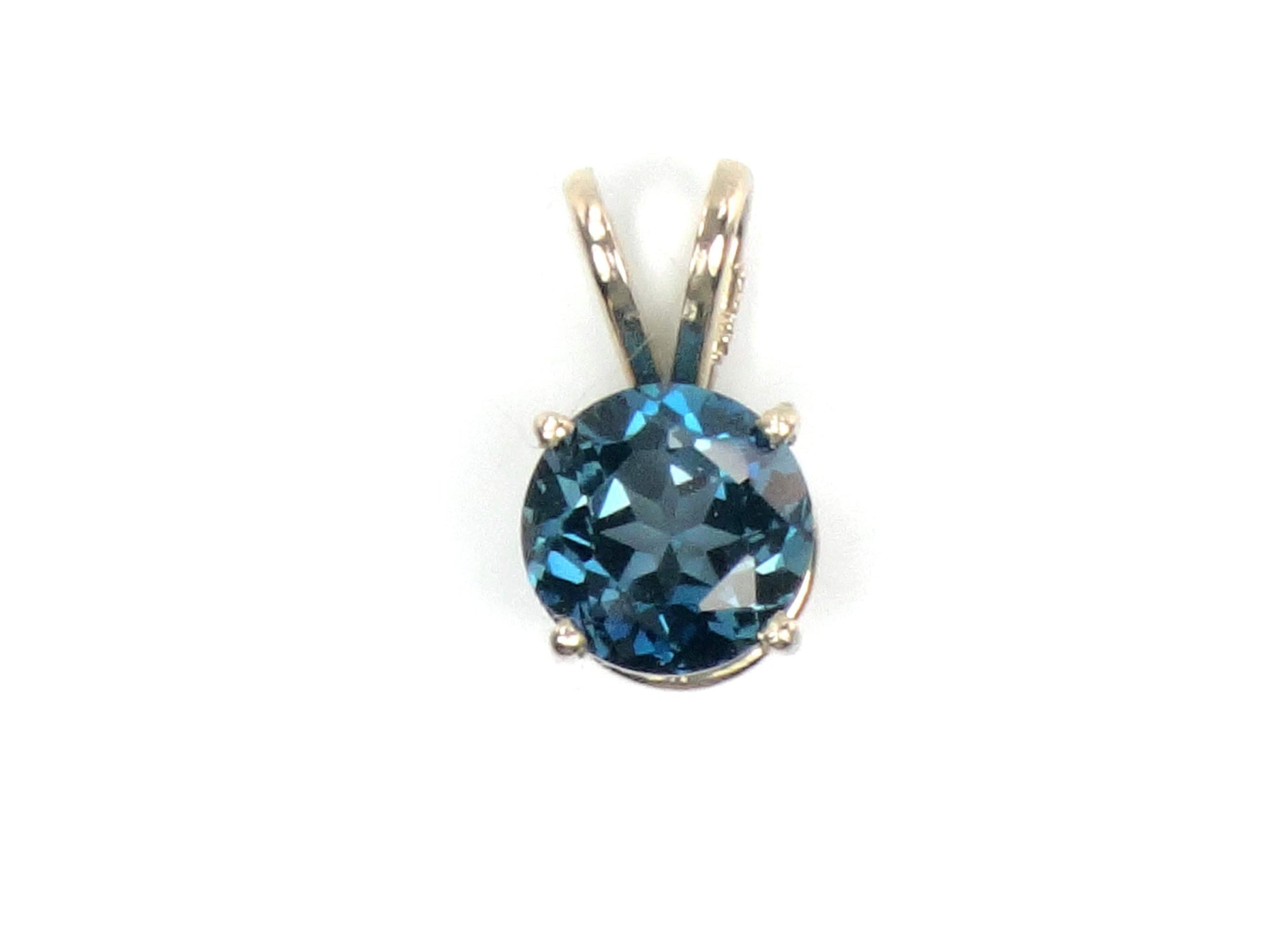 Vintage 14k Yellow Gold Round London Blue Topaz Pendant, 7 MM December Birthstone