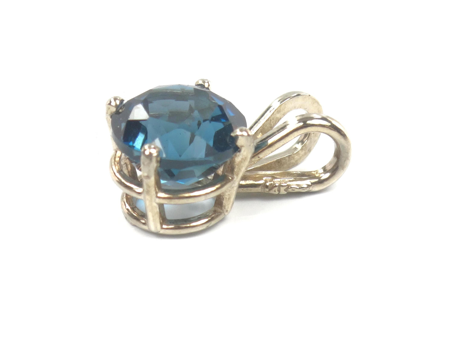 Vintage 14k Yellow Gold Round London Blue Topaz Pendant, 7 MM December Birthstone