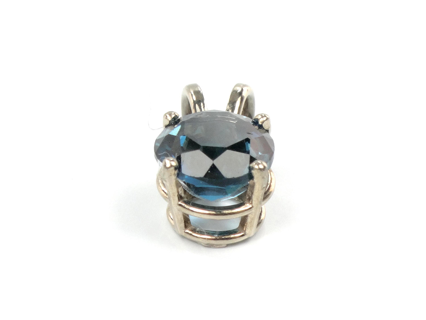 Vintage 14k Yellow Gold Round London Blue Topaz Pendant, 7 MM December Birthstone