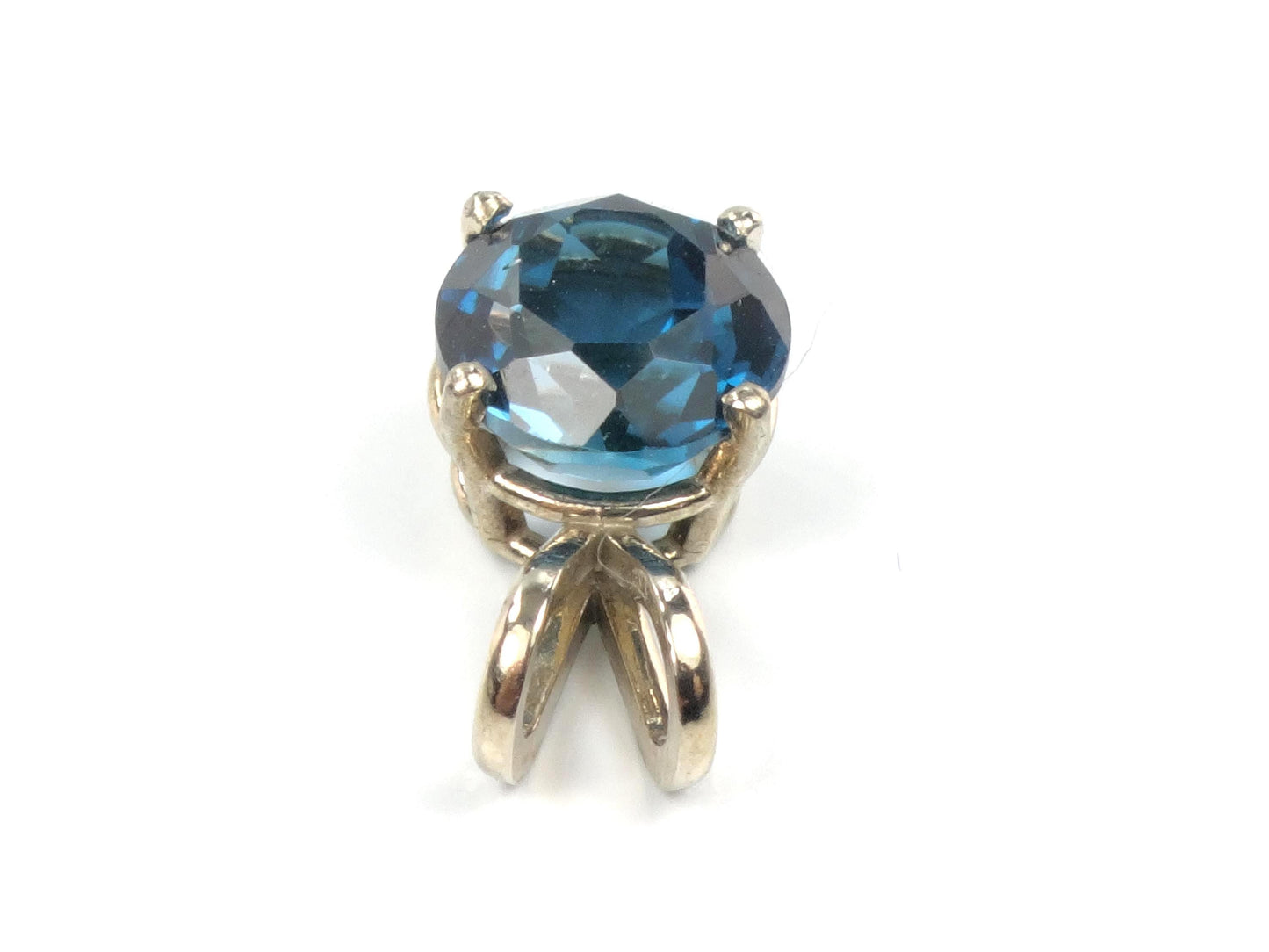 Vintage 14k Yellow Gold Round London Blue Topaz Pendant, 7 MM December Birthstone