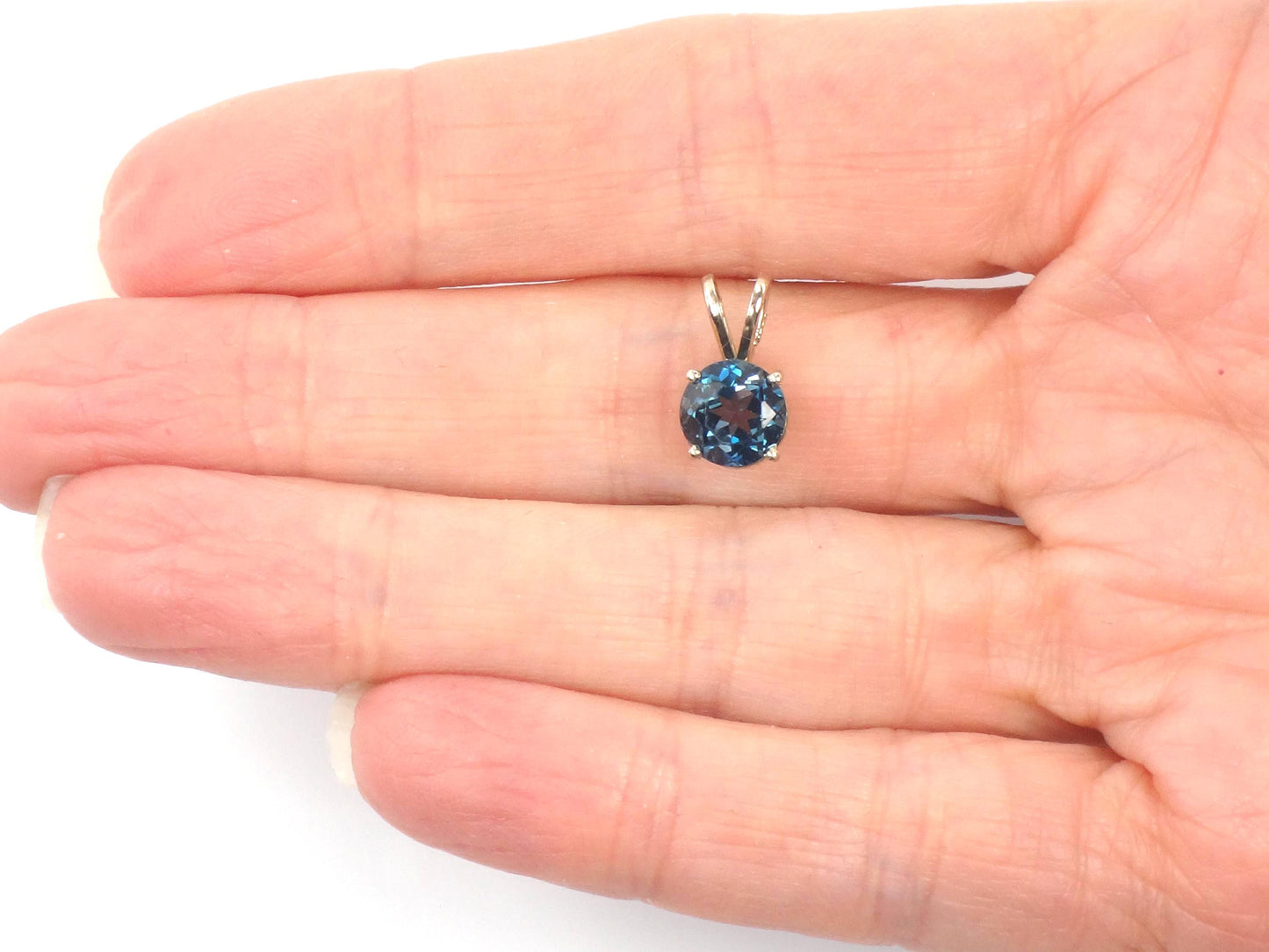 Vintage 14k Yellow Gold Round London Blue Topaz Pendant, 7 MM December Birthstone