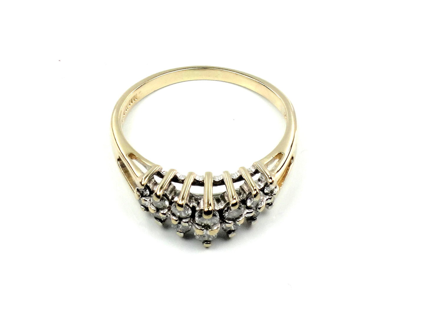 Vintage 14k Yellow Gold Two Row Diamond Ring: .25 Carats TDW, Size 8